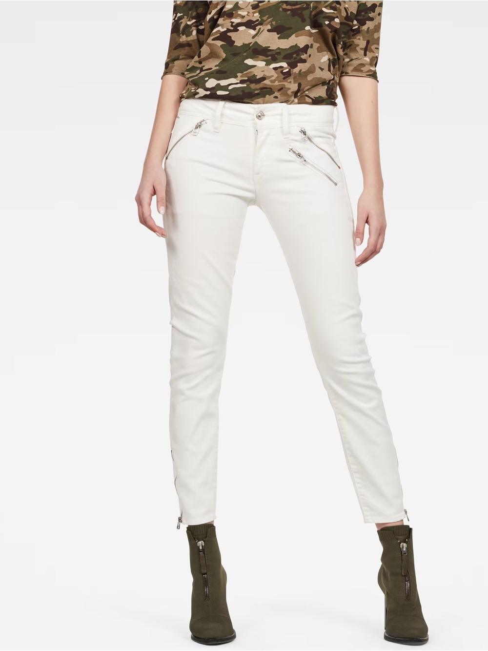 G-Star RAW Lynn Mid Skinny Ankle White Stretch Denim Women's Jeans